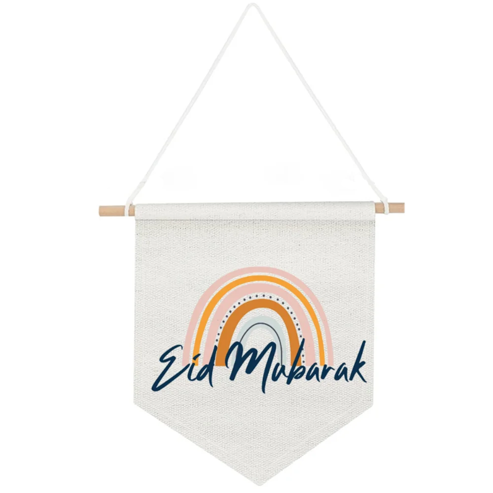 bannière eid mubarak arc ciel moderne tissu coloré blanc orange jaune bleu gris festive