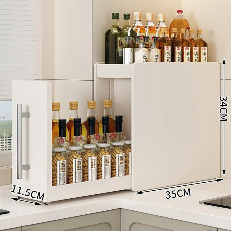 rangements cuisine blanc moderne acier inoxydable multi niveaux coulissant porte bouteilles condiments étui cuillères