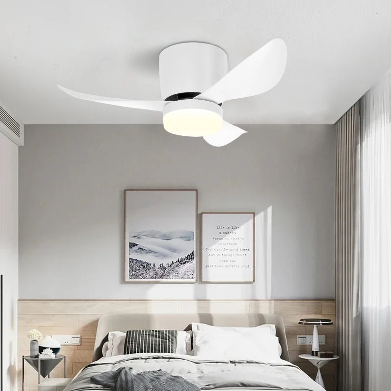 ventilateur moderne éclairage led télécommande pales incurvées minimaliste