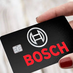 étui carte bancaire adhésif waterproof moderne logo bosch blanc fond noir points cartes crédit