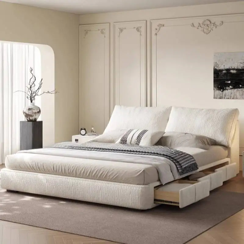 lit moderne beige clair tissage bois 150cm 180cm 200cm minimaliste chambre coucher