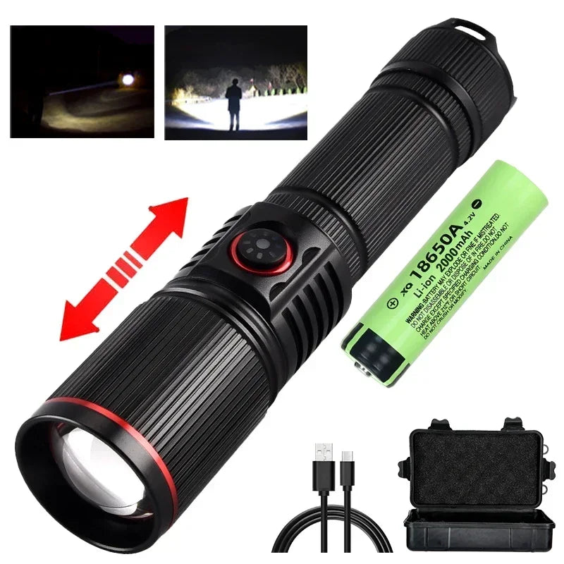 torche rechargeable 30w led noire intense camping plein air modulaire zoom