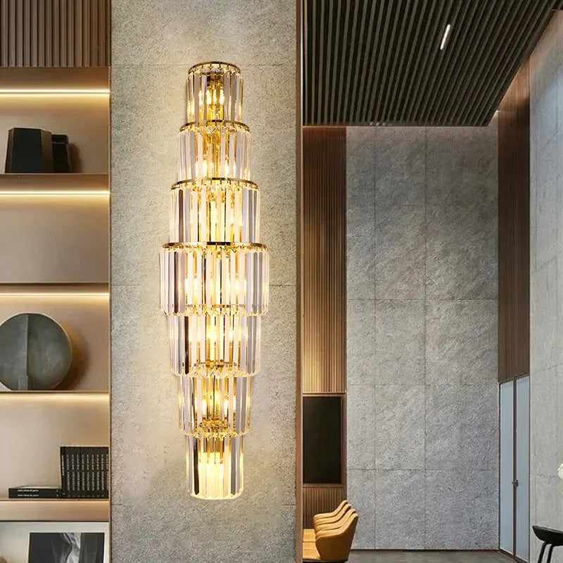 applique murale moderne cristal doré tubes horizontaux lumière led salon luxe élégant