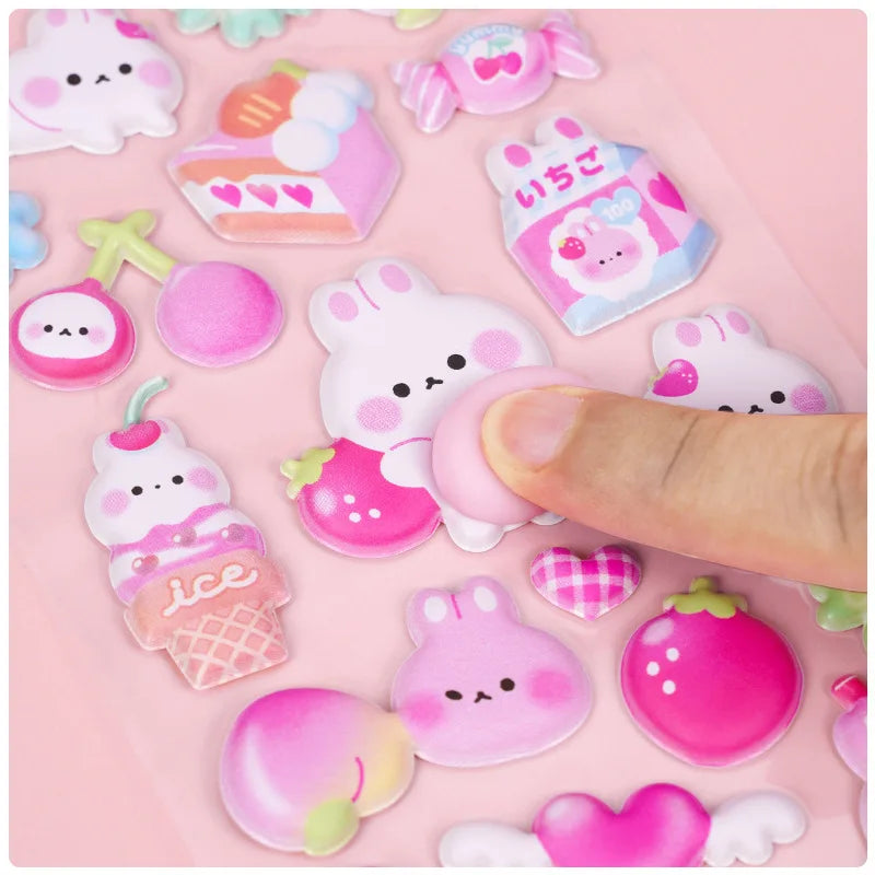 stickers mignons kawaii ours lapins fruits coeurs gâteaux adhésifs boîte rangement porte clés étui