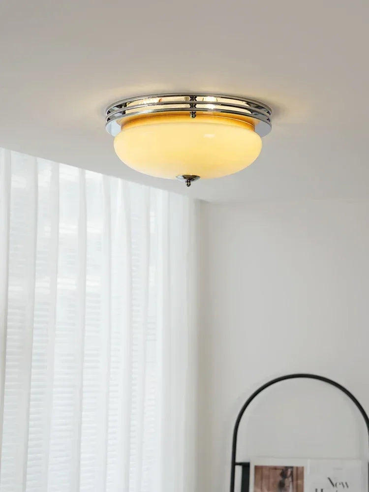lampe moderne blanche beige verre fer rond lisse surface vis fixe chambre salon
