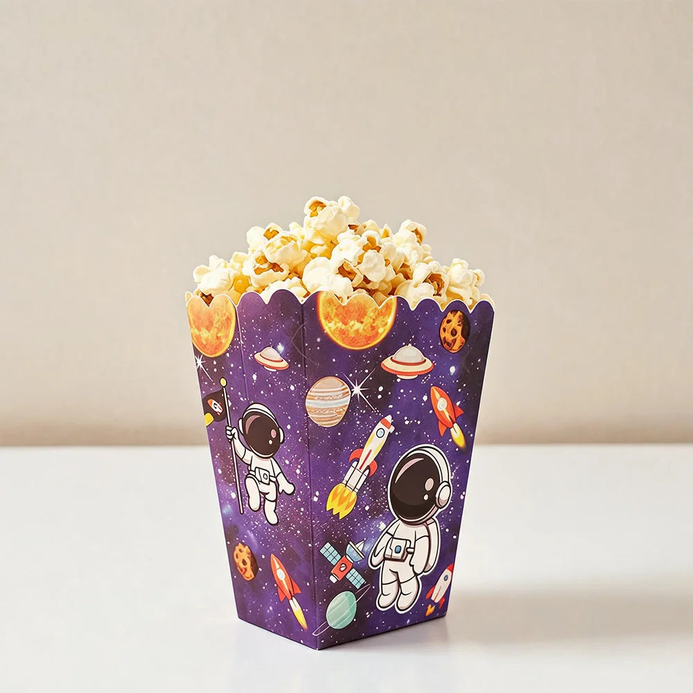 boîtes popcorn planètes assiettes gobelets serviettes nappe fête anniversaire enfant spatial astronautes