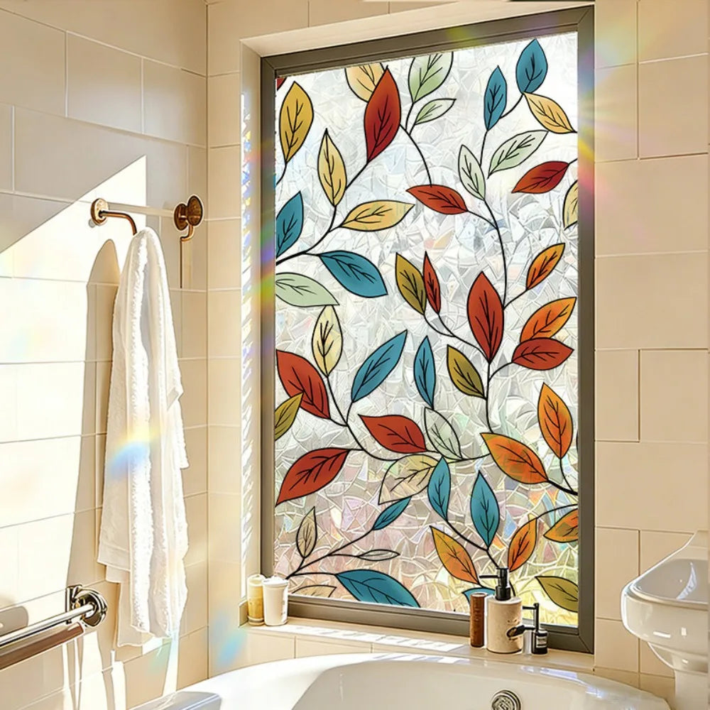 film fenêtre décoratif fleurs feuilles multicolore adhésif pvc moderne opacité 45x200cm