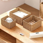 panier rangement tressé rustique bohème réutilisable cosmétiques objets divers grande capacité marron naturel