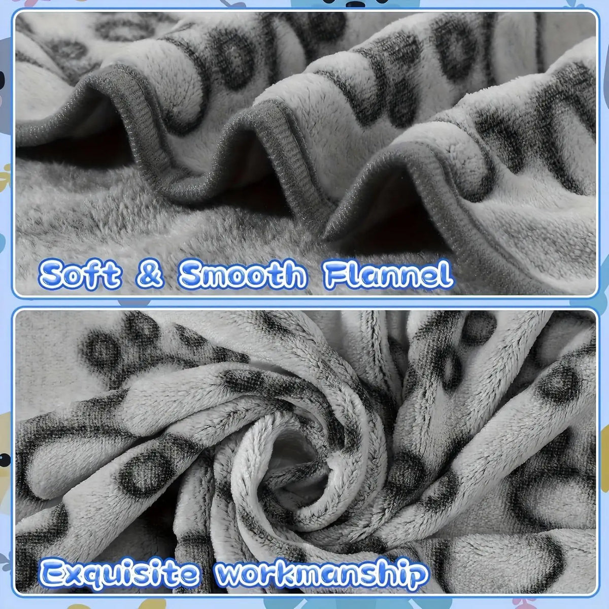 couverture animaux compagnie gris clair imprimé pattes animaux douce doublée taille