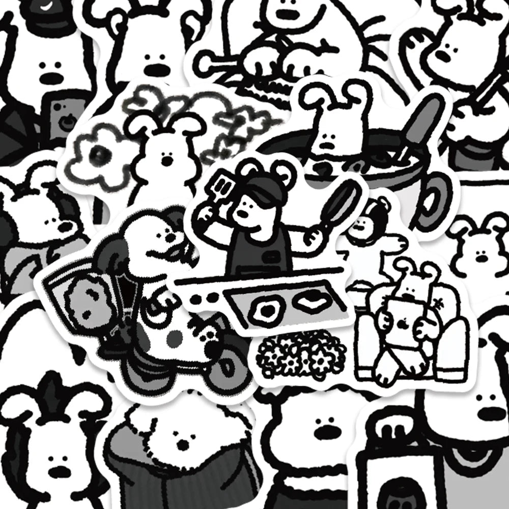 sticker cartoon personnages noir blanc adhésif mignon dessin animé divers motifs bricolage