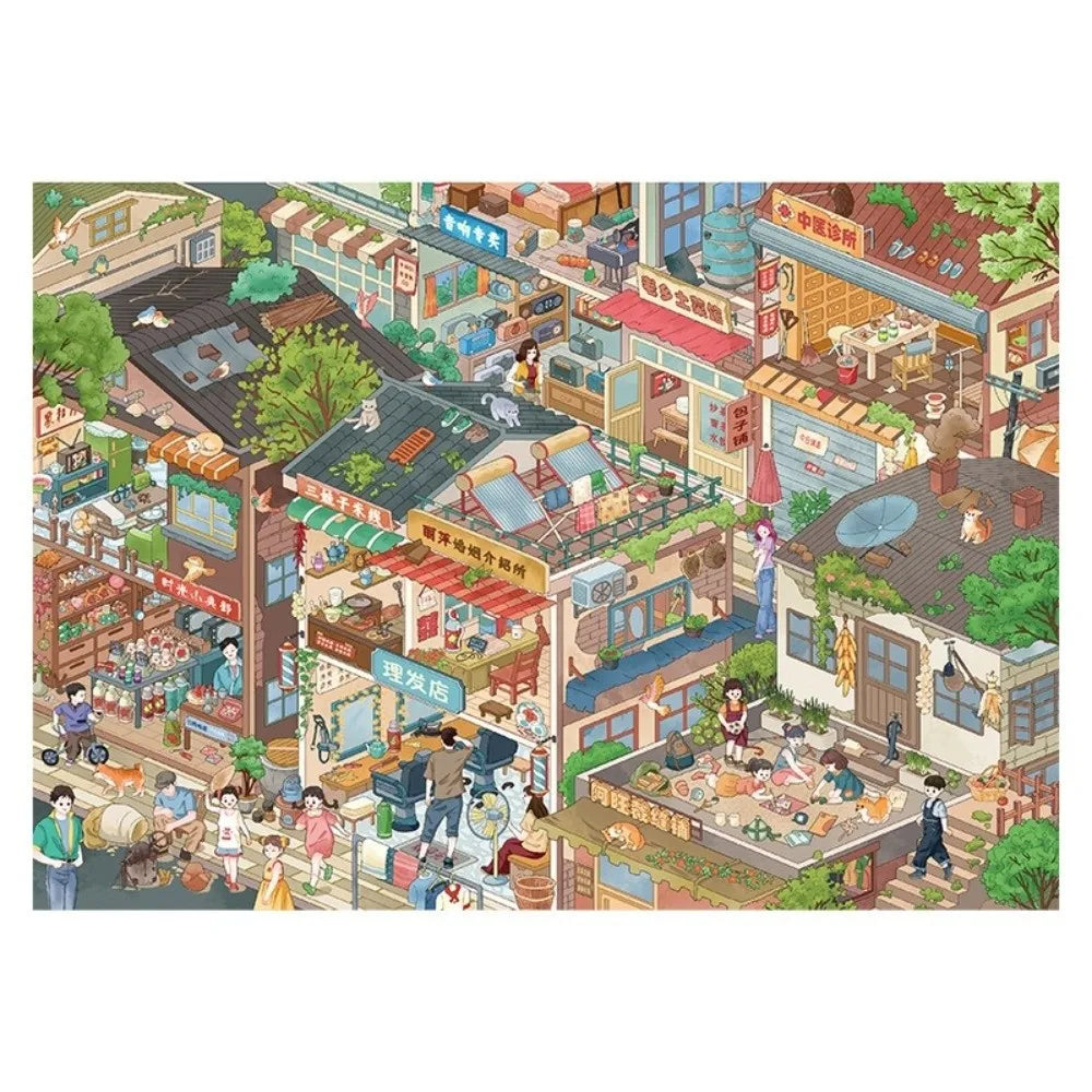 puzzle pieces adhesive multicolore ville animée isométrique illustrative enfants maison poupéesDecorationScèneMiniature