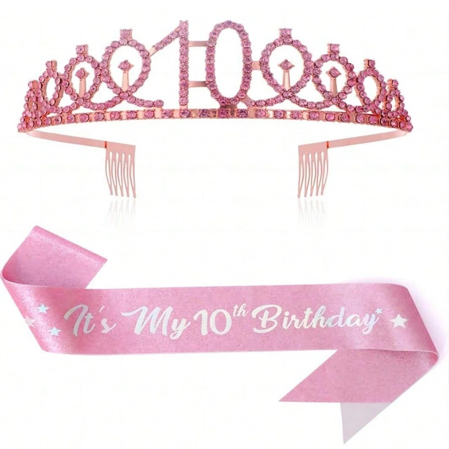 couronne anniversaire strass dorés ruban rose texte princesse fête cadeau favoris numéro anniversaire