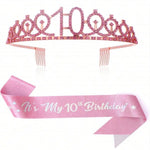 couronne anniversaire strass dorés ruban rose texte princesse fête cadeau favoris numéro anniversaire