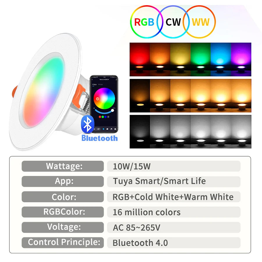 lumière led intelligente spot encastrable blanc multicolore controle bluetooth app moderne minimaliste