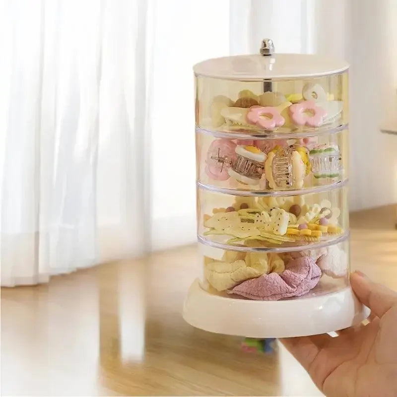 présentoir rotatif multi niveaux transparent accessoires cheveux rangement moderne anneau élastique barrette pinces