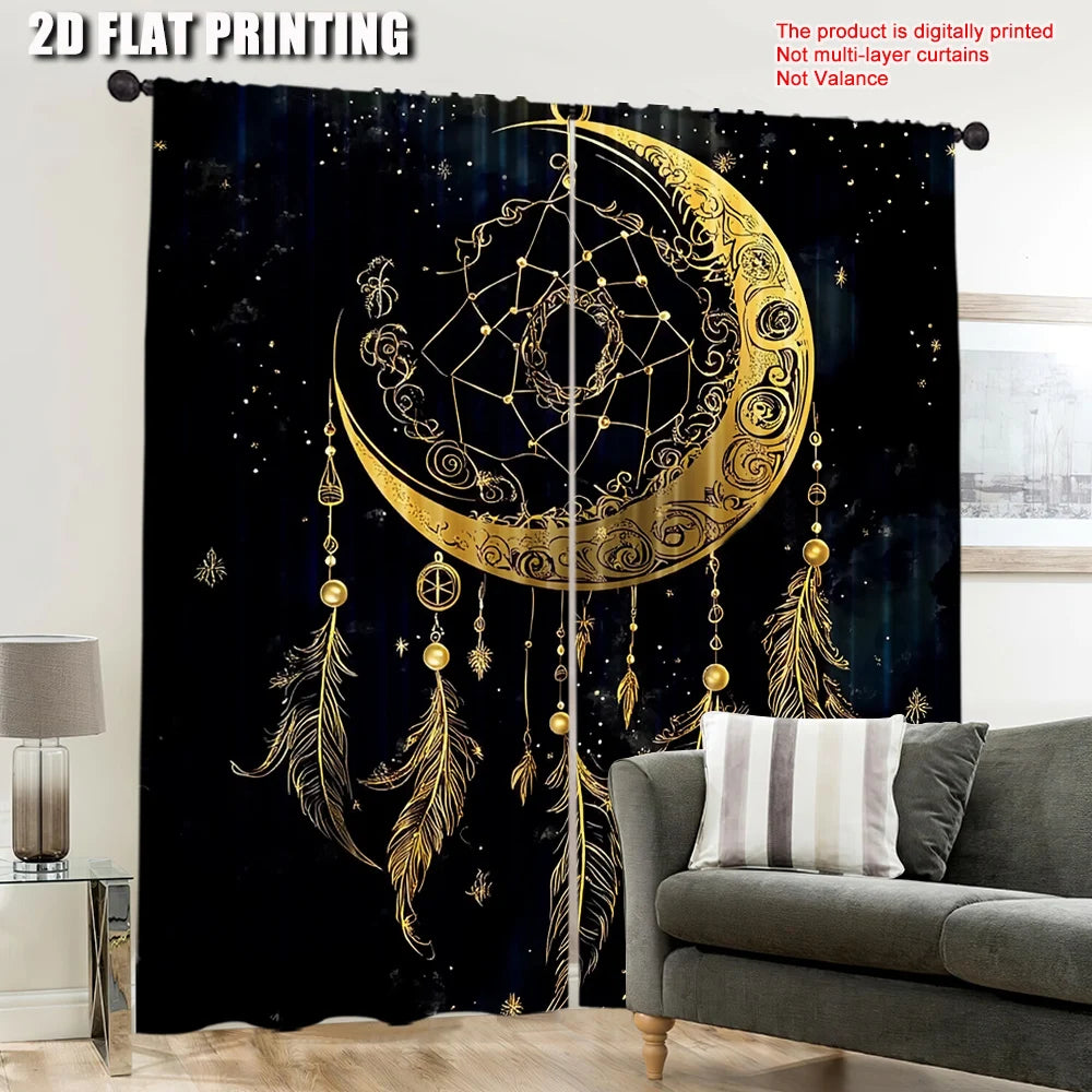rideau boho lune noir étoiles géométriques opaques salon chambre coucher
