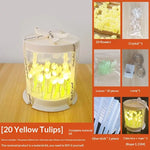 boîte gâteau lumineuse transparente tulipes colorées moderne décoration chambre veilleuse artisanale feuilles plastique