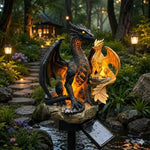 statue dragon jardin solaire éclairage extérieur ornement décoratif fantastique éclairage led nocturne textures écailles