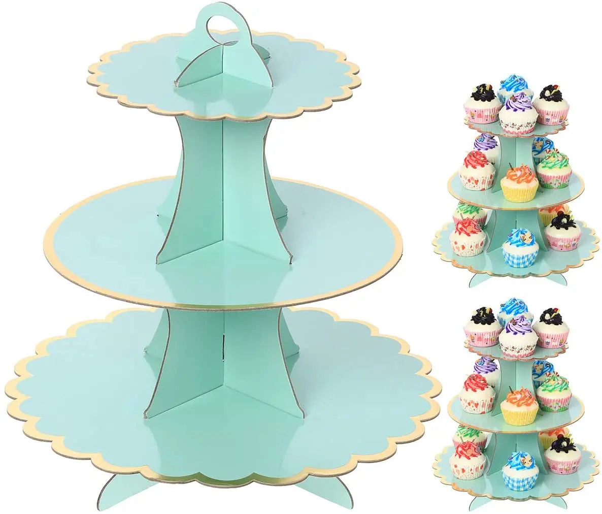 support cupcakes iridescent moderne rayures horizontales motifs floraux dorés anniversaire festive
