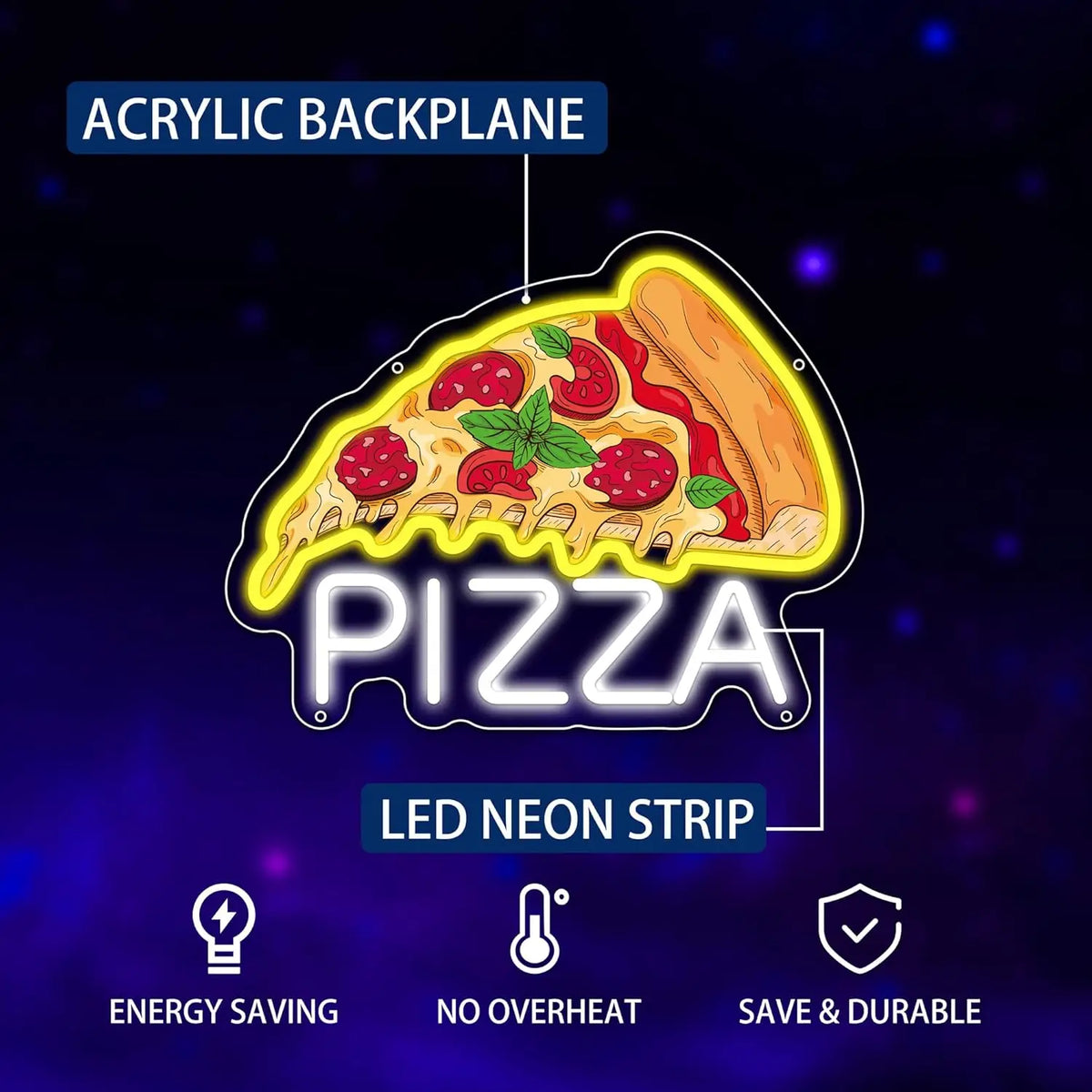 néon lumineux pizza jaune rouge vert blanc acrylique œilletsintérieur extérieur led usb