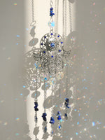 décoration jardin boho hamsa cristal prismes bleu argent transparent lumière capturante