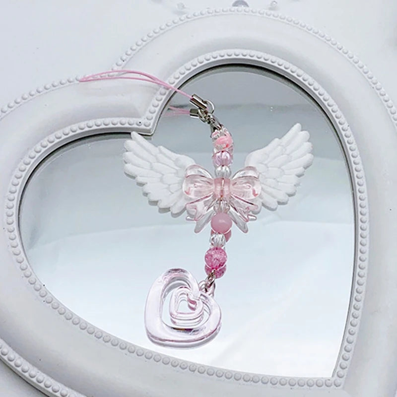 porte clés décoration papillon ailes cœur transparents blanc rose romantique