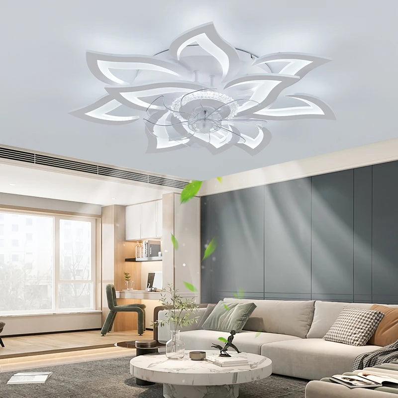 ventilateur moderne blanc floral télécommande led 77x77cm 92w 2000 82000lm