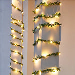 guirlande lumineuse feuilles vertes décoration extérieure noël mariage jardin led auto adhesive