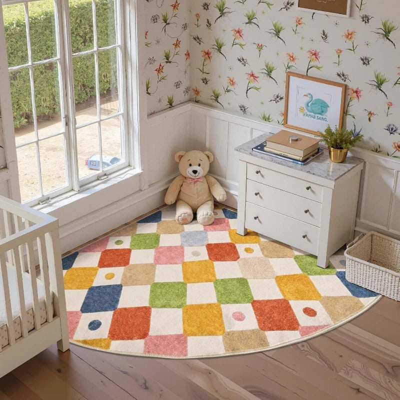 tapis multicolore géométrique moderne chambre salon doux confortable polyester blanc