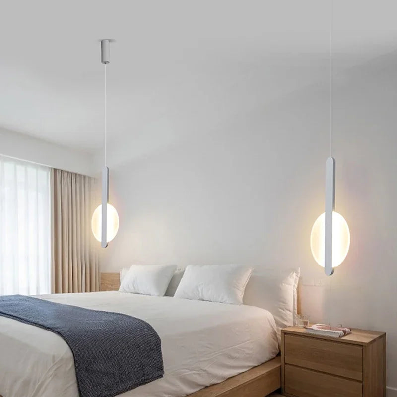 Lampes suspendues modernes minimaliste câble suspension plaque fixation globes opale abatjour blanc noir chambre