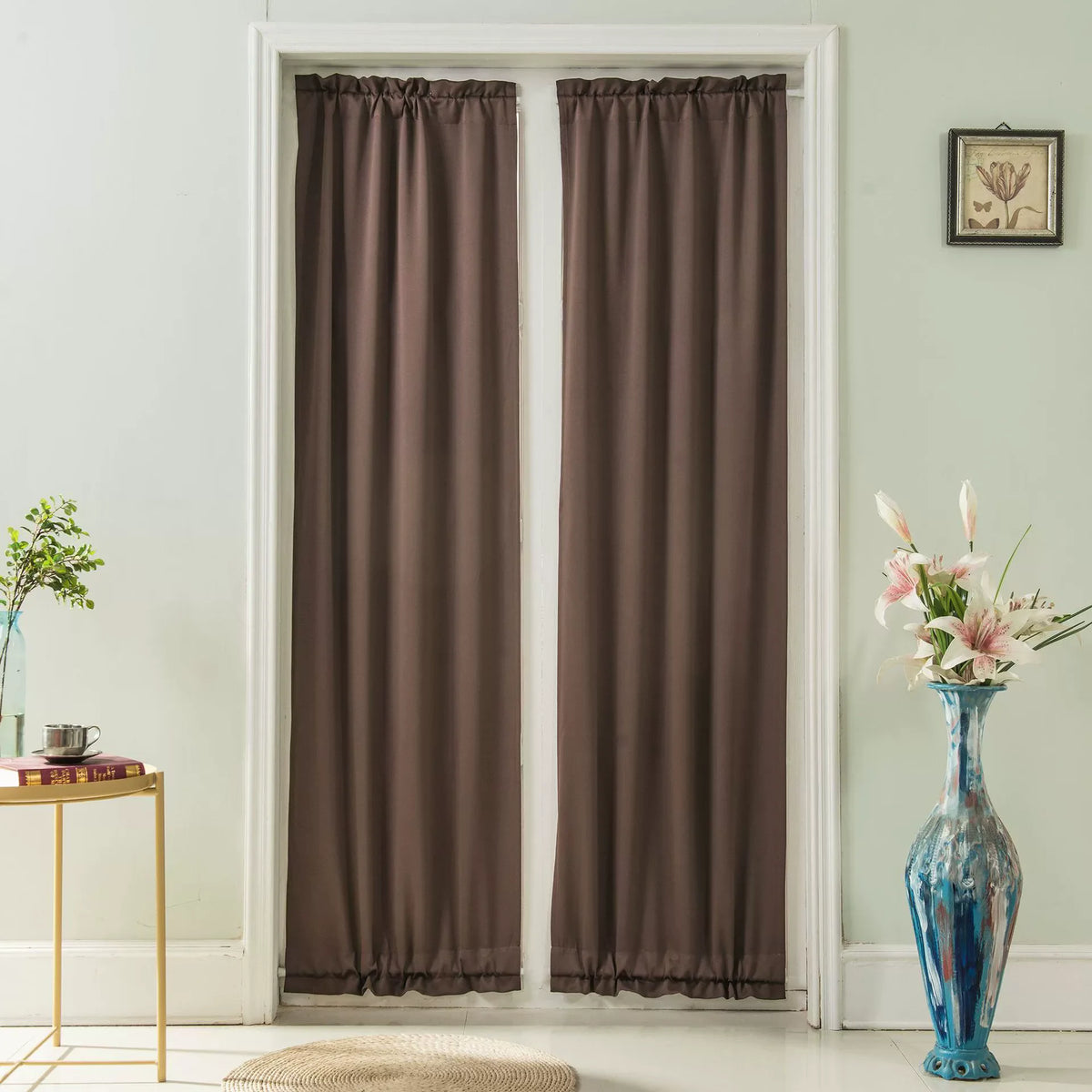 rideau porte tissu polyester gris noir beige opacité moderne ruban fixation 137x102cm 64x183cm