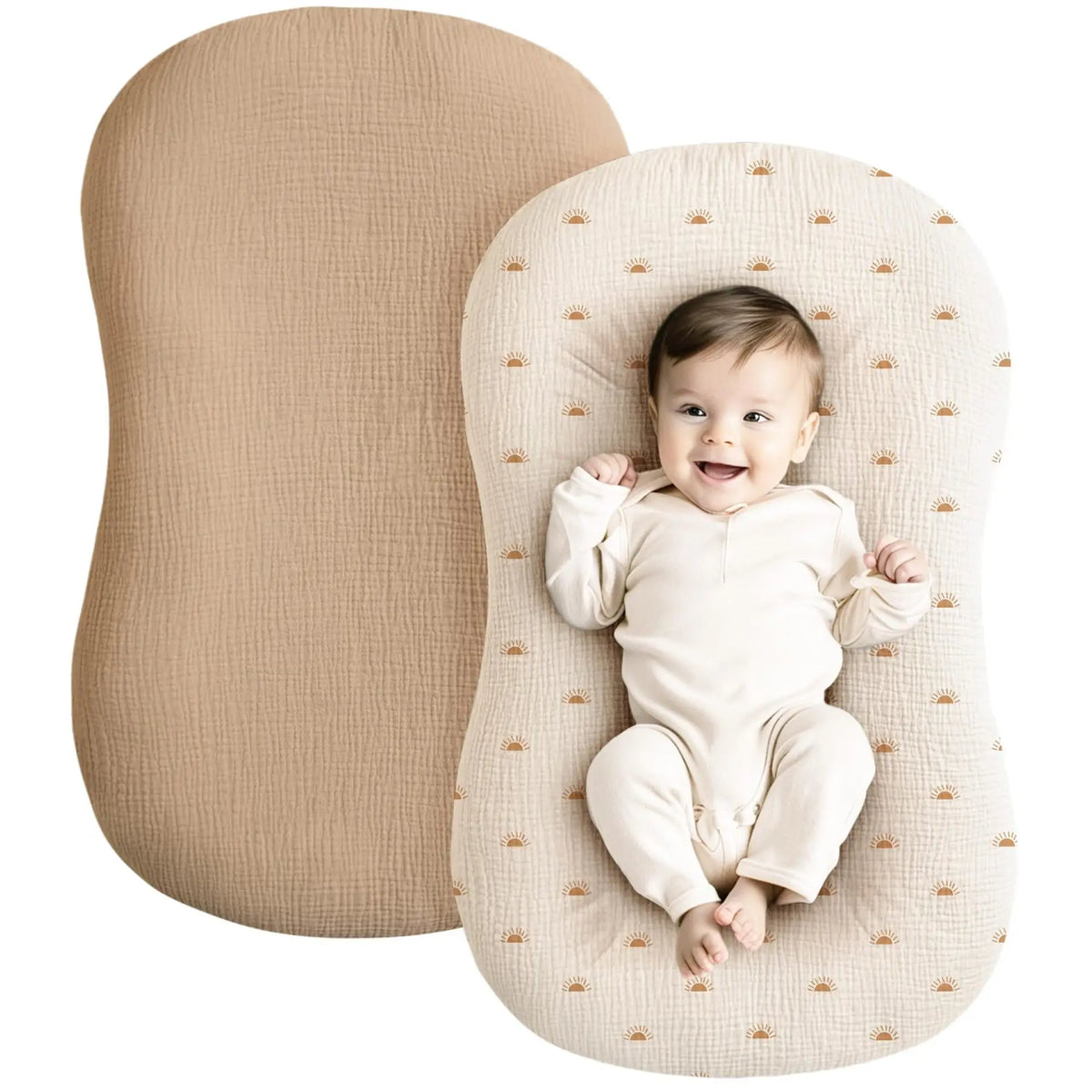coussin bébé coton texture moderne beige clair doux respirant poignée 80x55cm