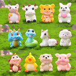 figurines animaux zodiaque résine finition mat cartoon mignon couleurs vives yeux noirs sourire rose