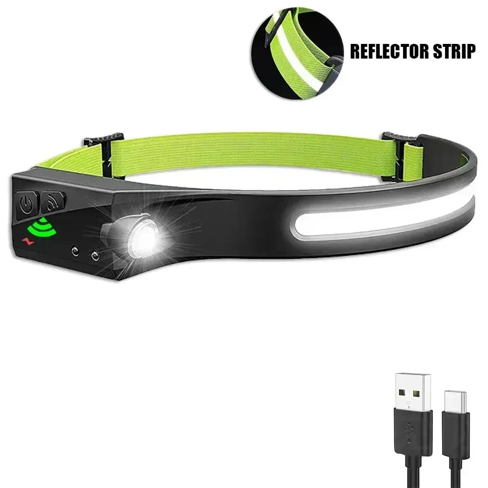 lampe frontale rechargeable led 5w noir jaune blanc headlight tactile affichage ir sensor modes