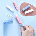 outil déballage ampoules blanc bleu rose rayures verticales pratique ergonomique respectueux environnement