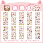 sticker kawaii adhésif dessins animés chats floraux textes scrapbooking transparent rose vert bleu blanc