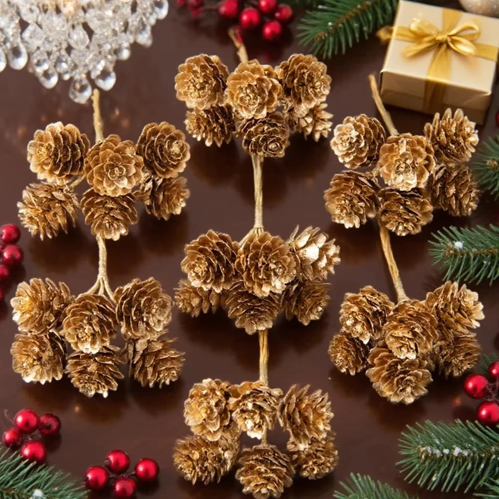 décoration festive cônes pin artificiels argenté doré rose pâle extérieur mariage noël
