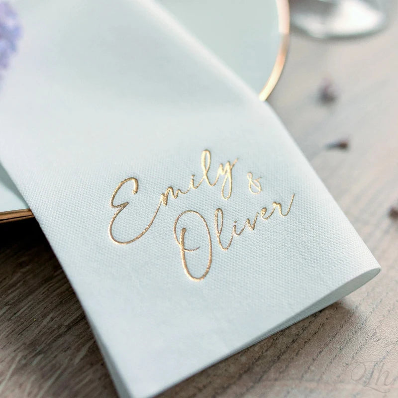 serviettes mariage papier jetables imprimé doré cocktail fête anniversaire baptême