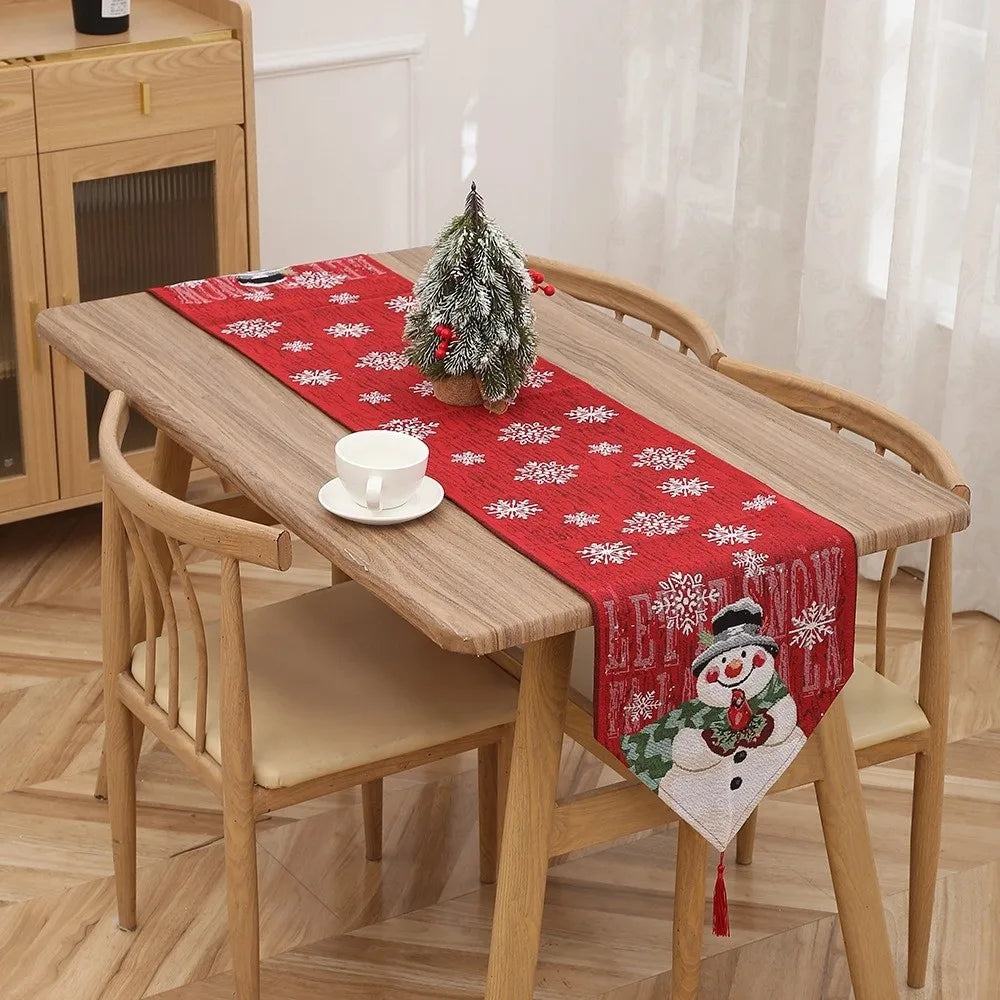 tableau chemin table noël flocons neige bonhomme merry christmas rouge blanc vert festive