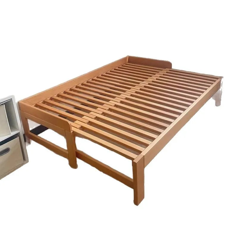 lit escamotable bois naturel clair moderne lisses 120x206cm pieds solides coussins décoratifs