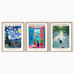 affiches art classique peintures célèbres nuit étoilée fenêtre ouverte nénuphars bleu jaune vert noir