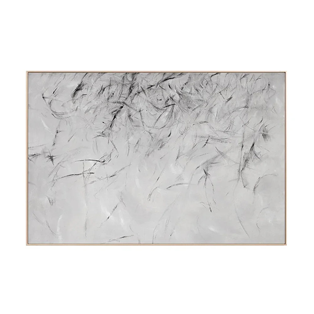 tableau abstrait moderne peinture toile blanche gris noir lignes horizontales sans cadre
