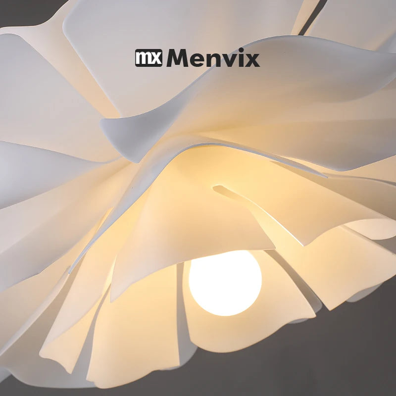 lampe suspendue moderne blanc feuilles ouvertes texture organique salon chambrehôtel