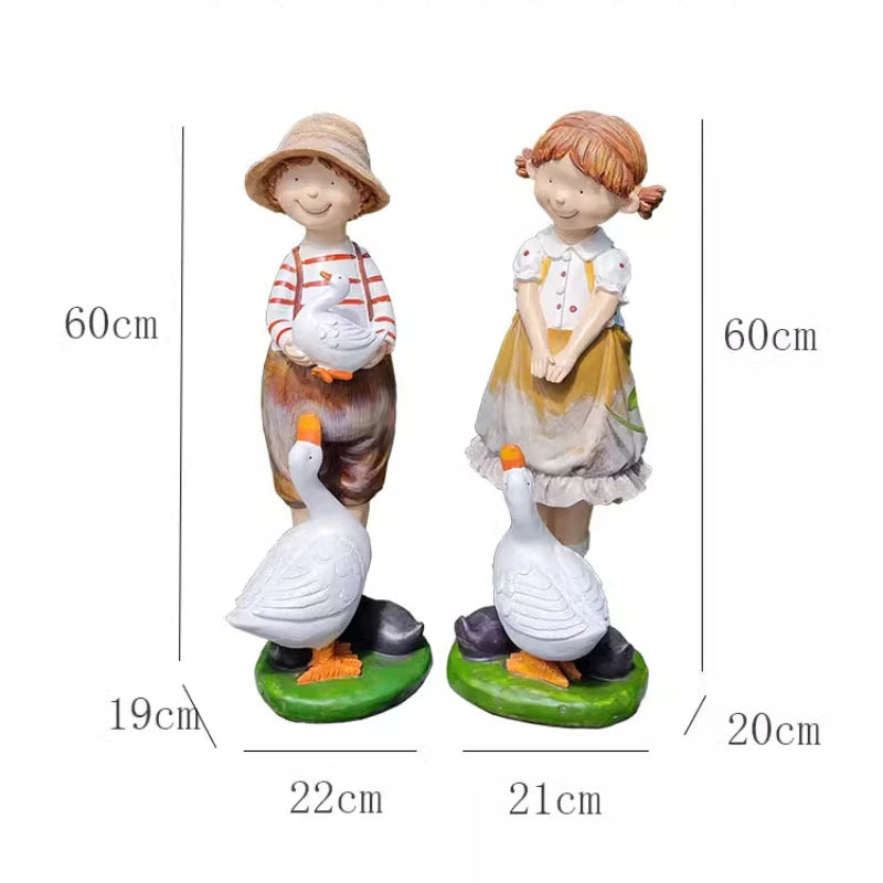 statues jardin ange oie garçon fille texturées paille tressée extérieure patio balcon rustic champêtre