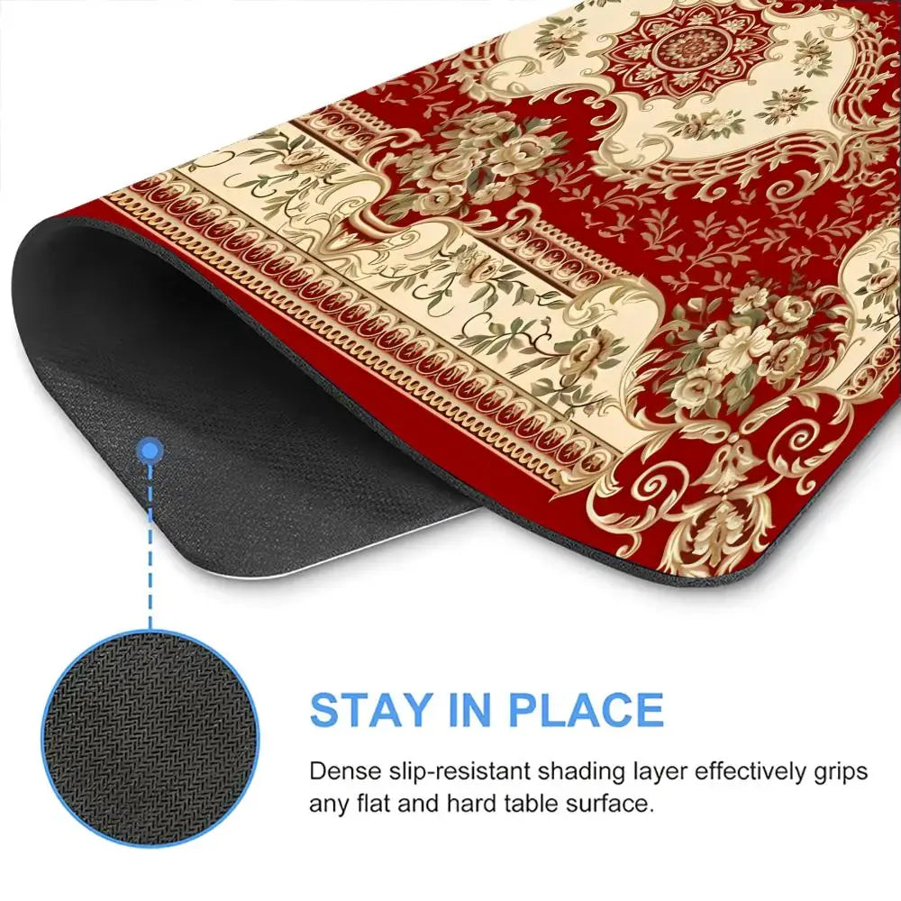 tapis souris caoutchouc rouge ornements floraux bordure ornée adhésif durable traditionnel motifs géométriques