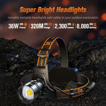 lampe frontale led rechargeable télescopique zoomable étanche pêche noir orange grisclair