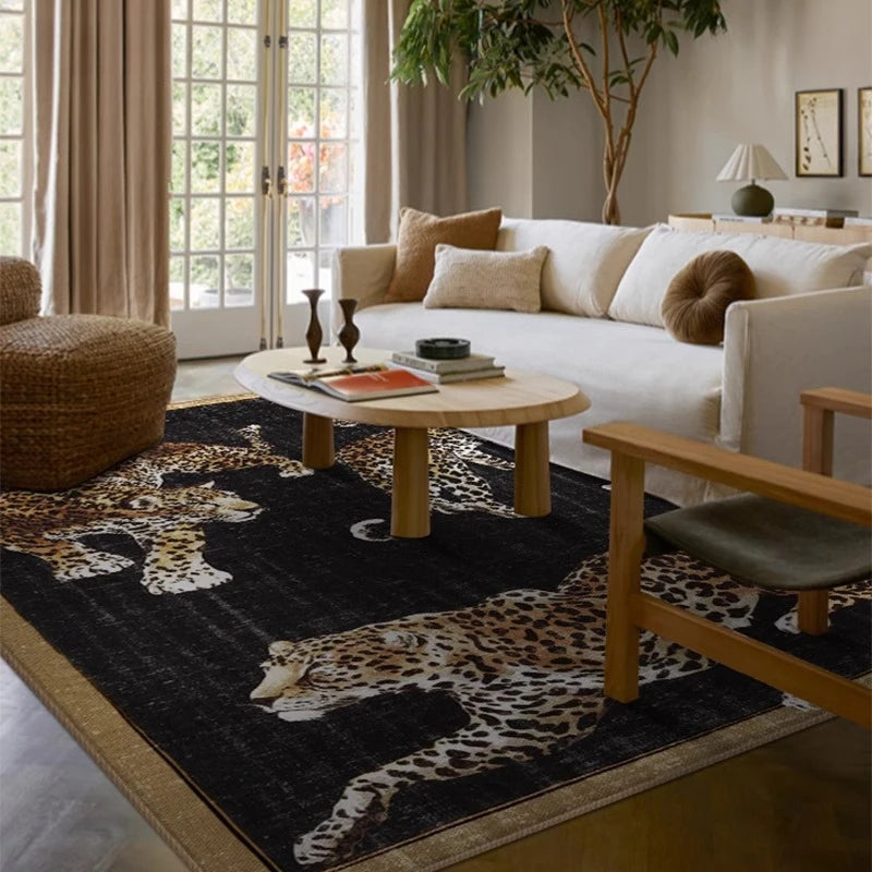tapis léopard noir moderne tapisserie salon chambre pile désossée polyester PVC