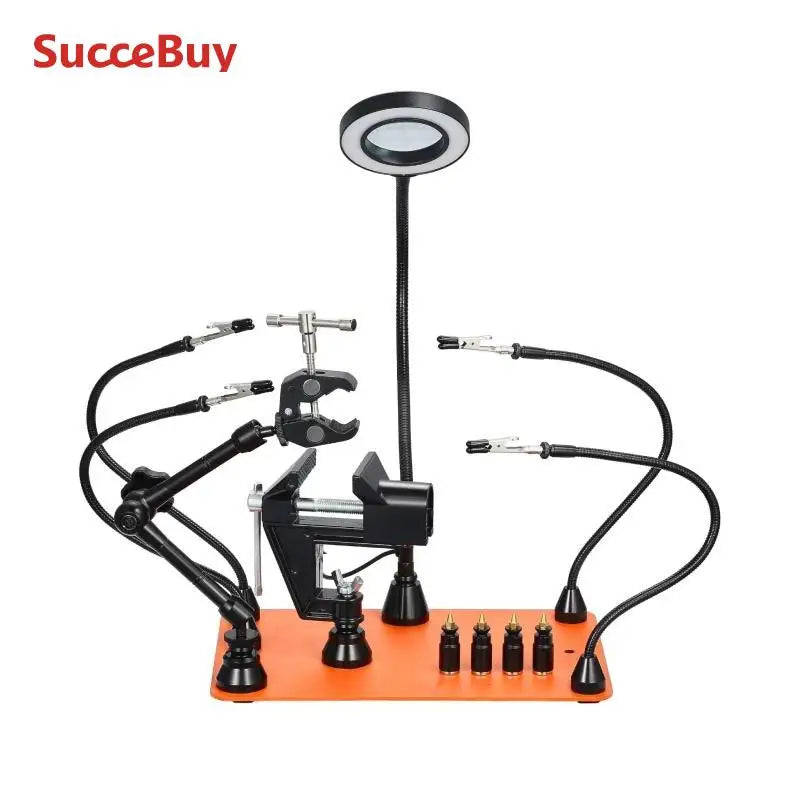 station soudure multifonctionnelle bras articulés éclairage led loupe pcb support hot air gun industrielle