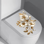 sticker mural autoadhésif plante fleurs stylisées élégant deco salle bains blanc doré PVC détachable