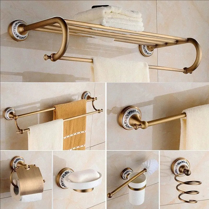 ensemble quincaillerie bain or antique élégant classique porte serviettes savon gobelet papier wc